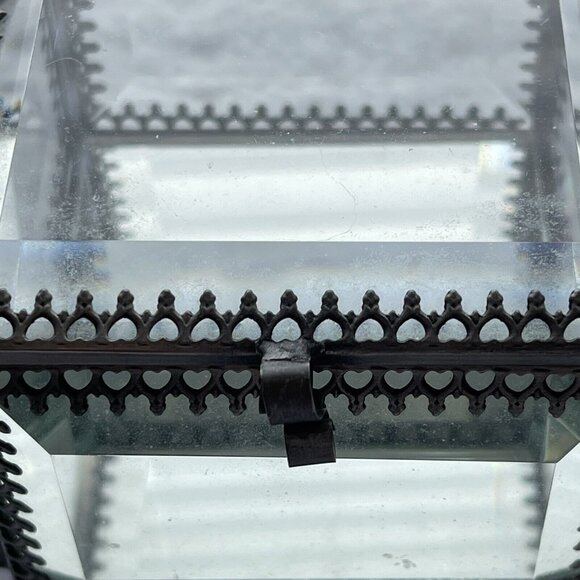 Nicole Miller Trinket Box Beveled Glass Jewelry Casket Hinged Mirror Footed - Picture 5 of 13